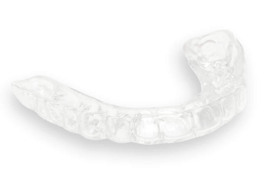 Detailed photo of Chomper Labs Hybrid night guard showing dual laminate hard soft material for comfort and durability.
