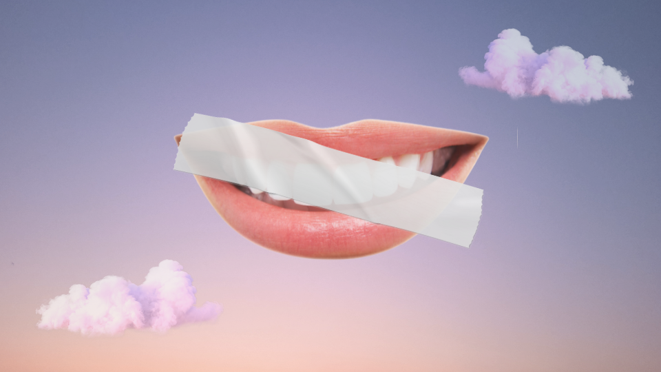 Mouth covered by a strip of mouth tape